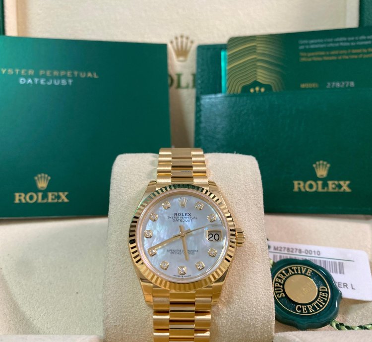 Rolex Datejust 31 Full Stickers 2025 Datejust 31 Yellow Gold President Mother-of-pearl Diamond Dial 278278