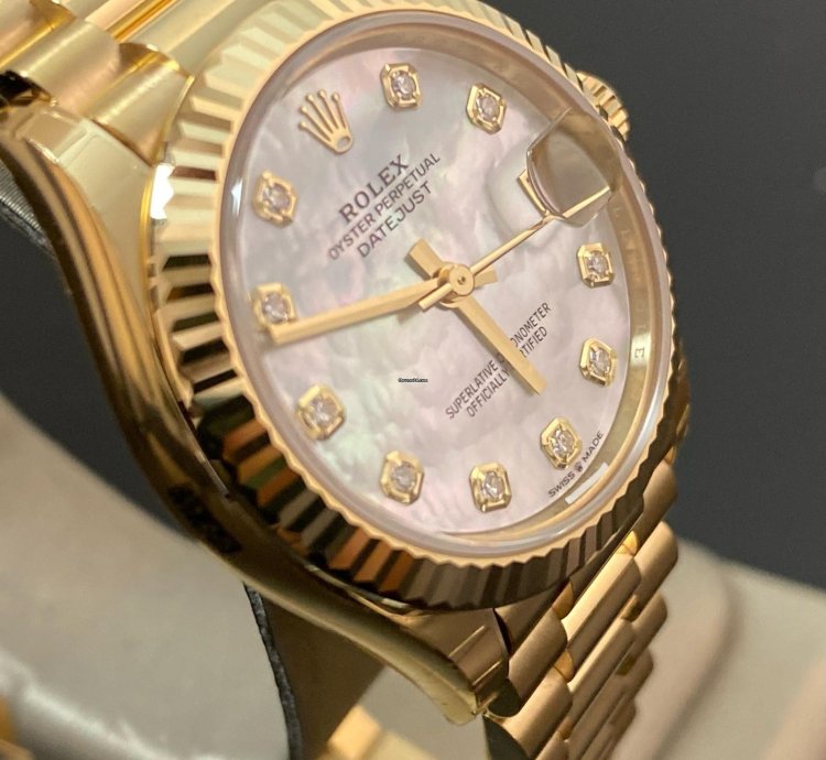 Rolex Datejust 31 Full Stickers 2025 Datejust 31 Yellow Gold President Mother-of-pearl Diamond Dial 278278