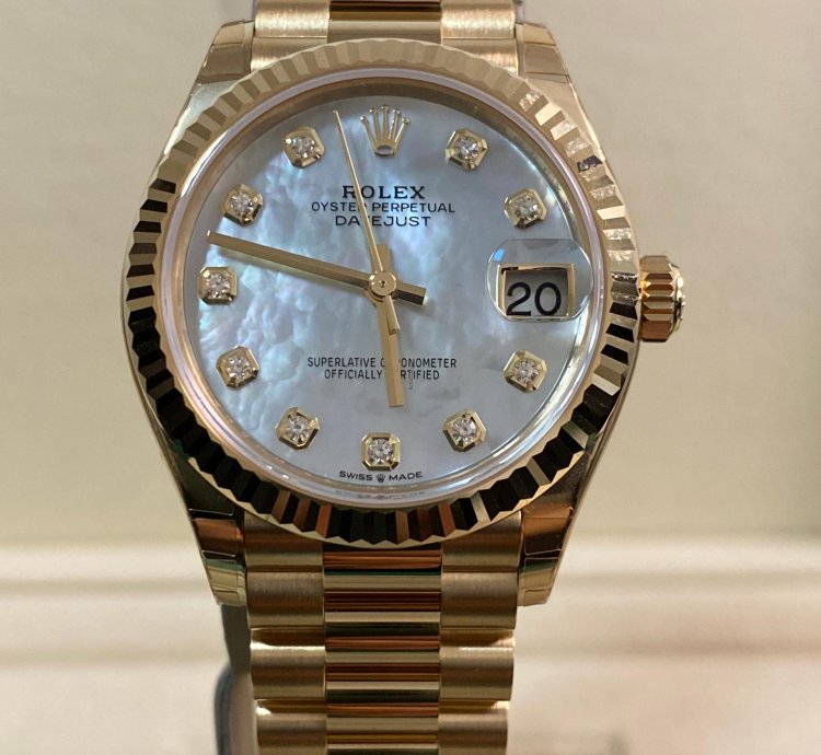 Rolex Datejust 31 Full Stickers 2025 Datejust 31 Yellow Gold President Mother-of-pearl Diamond Dial 278278