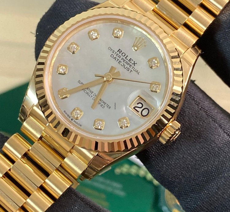 Rolex Datejust 31 Full Stickers 2025 Datejust 31 Yellow Gold President Mother-of-pearl Diamond Dial 278278