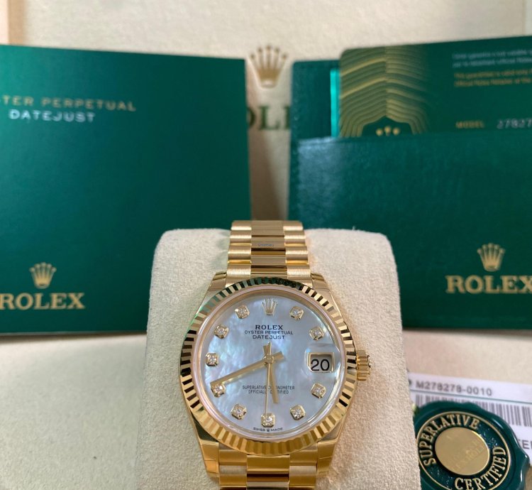 Rolex Datejust 31 Full Stickers 2025 Datejust 31 Yellow Gold President Mother-of-pearl Diamond Dial 278278