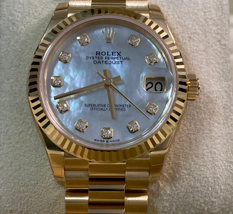 Rolex Datejust 31 Full Stickers 2025 Datejust 31 Yellow Gold President Mother-of-pearl Diamond Dial 278278