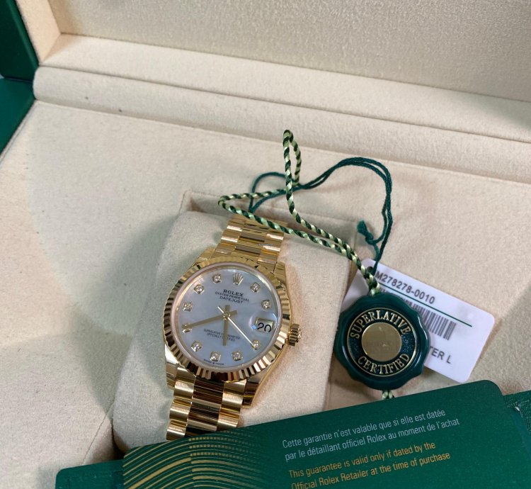 Rolex Datejust 31 Full Stickers 2025 Datejust 31 Yellow Gold President Mother-of-pearl Diamond Dial 278278