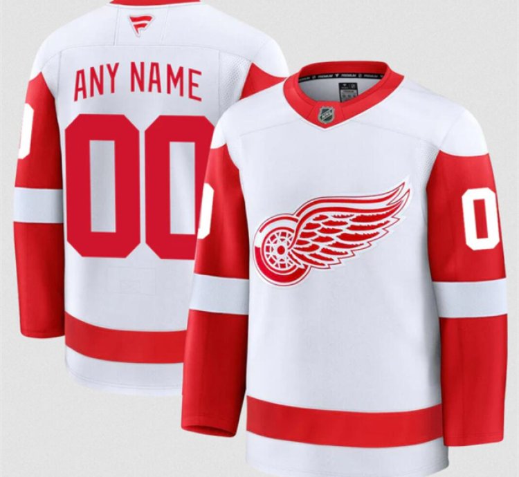 Mens Custom Detroit Red Wings Jersey Name Number 2025 Away White Stitched