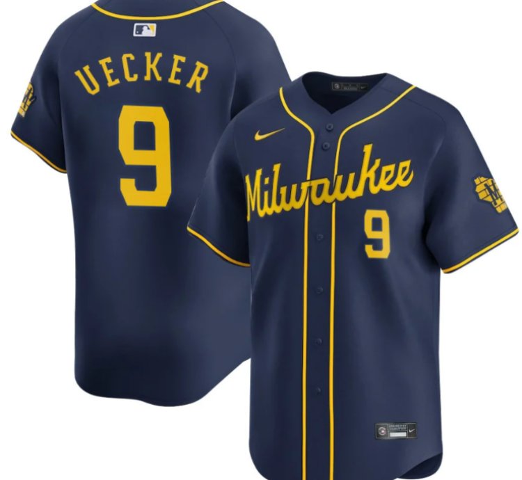 Men Bob Uecker 9 Milwaukee Brewers Alternate Limited Player Jersey Navy