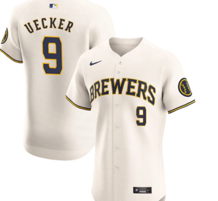 Men Bob Uecker 9 Milwaukee Brewers Home Elite Jersey - Cream