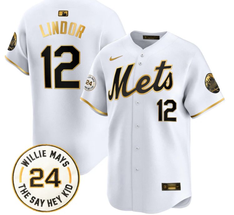 Francisco Lindor Jersey 12 Mets Willie Mays Patch Vapor Premier Limited Stitched White Gold
