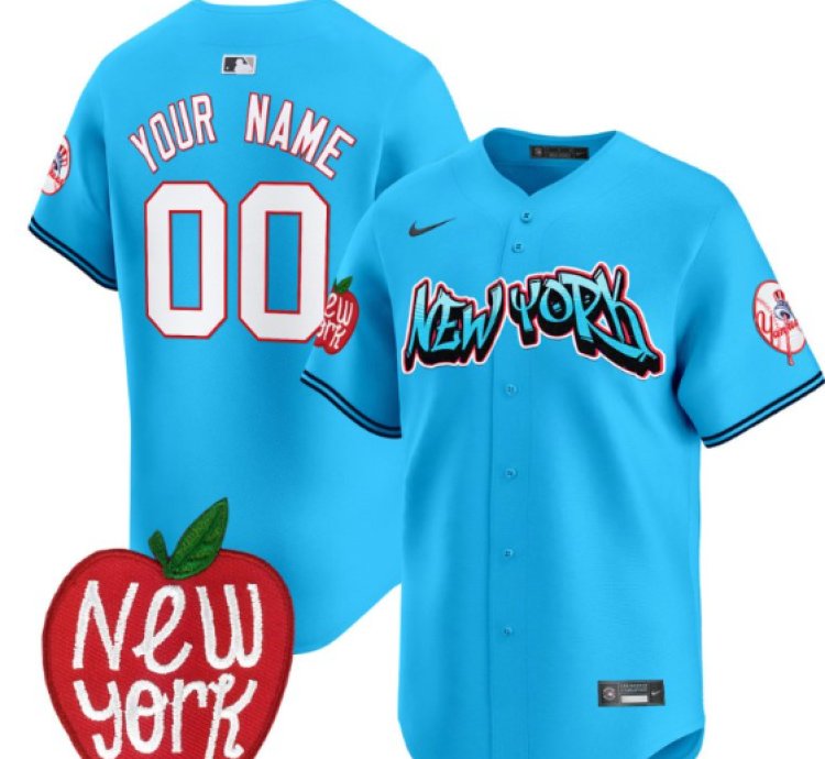 Custom New York Yankees Jersey Apple Patch Vapor Premier Limited All Stitched Light Blue