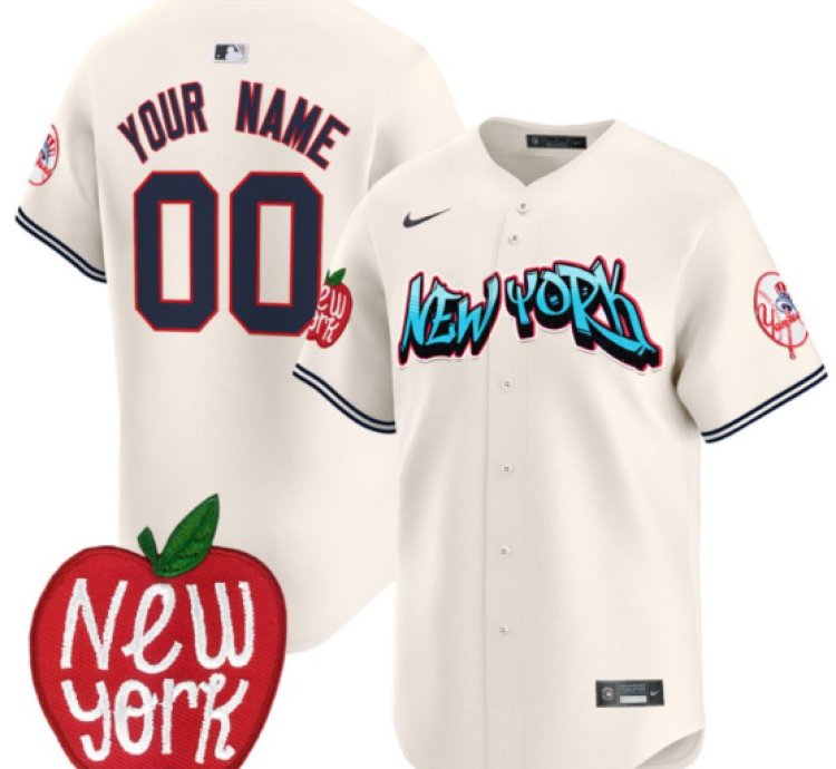 Custom New York Yankees Jersey Apple Patch Vapor Premier Limited All Stitched Cream