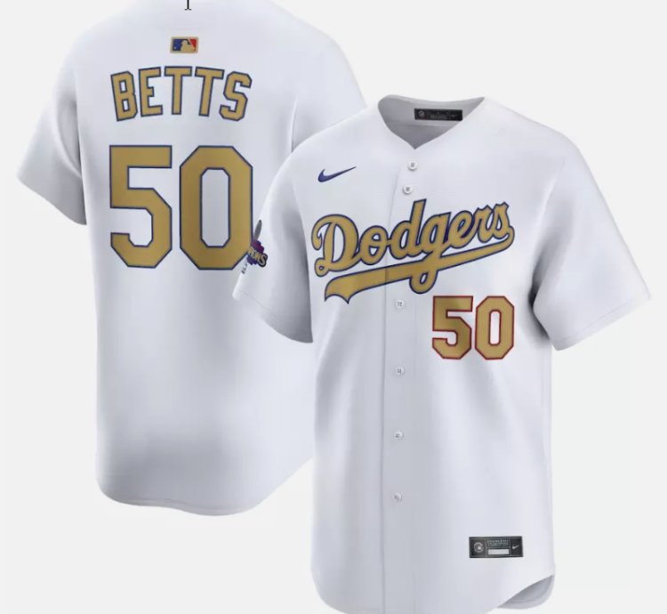 Mookie Betts Jersey 50 Dodgers White 2025 Gold Collection Limited Stitched
