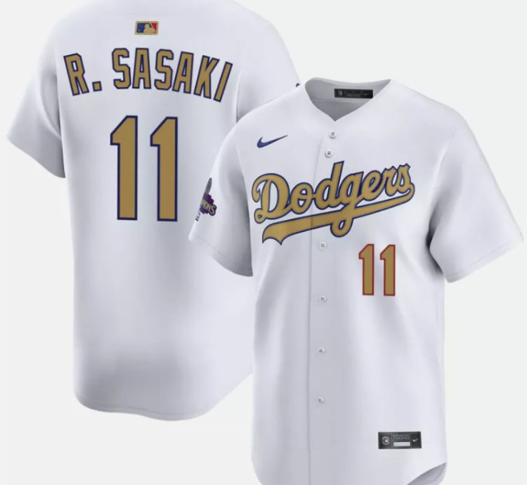 Roki Sasaki 11 Dodgers White 2025 Gold Collection Limited Stitched