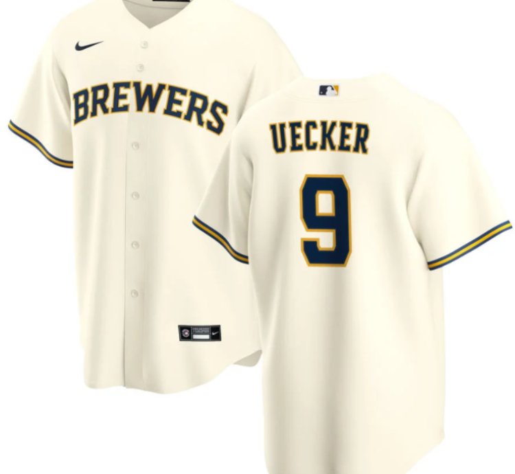 Men Bob Uecker 9 Milwaukee Brewers Home Jersey - Cream