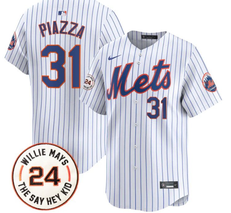 Mike Piazza Jersey 31 Mets Willie Mays Patch Vapor Premier Limited Stitched White