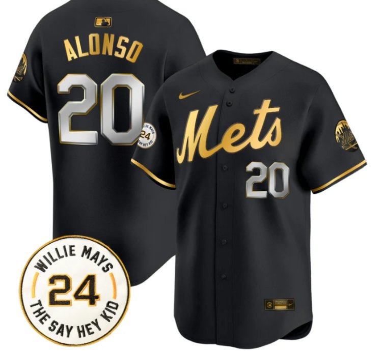 Pete Alonso Jersey 20 Mets Willie Mays Patch Vapor Premier Limited Stitched Black Gold