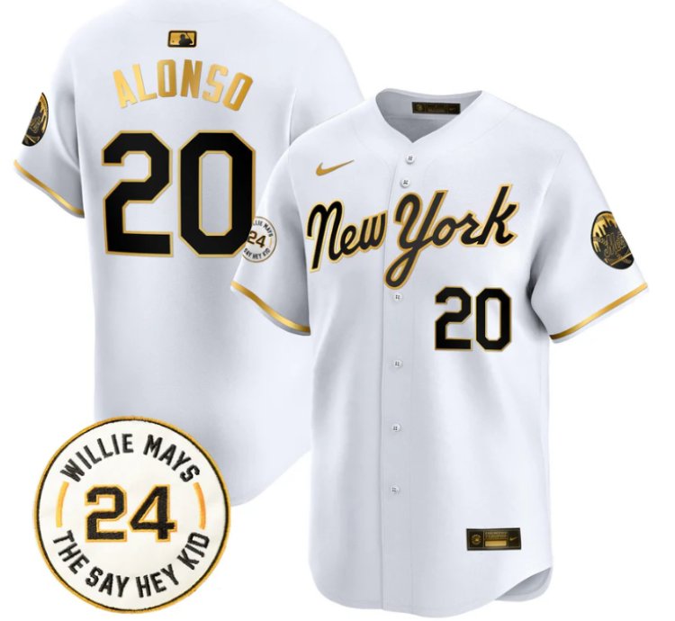 Pete Alonso Jersey 20 Mets Willie Mays Patch Vapor Premier Limited Stitched New York Gold