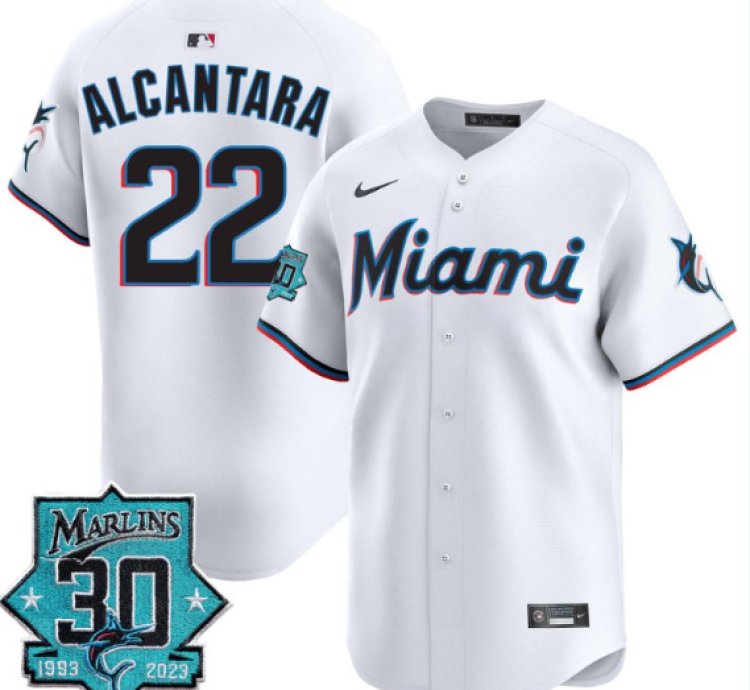 Sandy Alcantara Jersey 22 Miami Marlins 30 Seasons Anniversary Patch Limited Stitched White