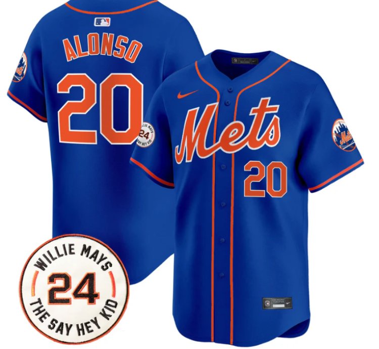 Pete Alonso Jersey 20 Mets Willie Mays Patch Vapor Premier Limited Stitched Royal
