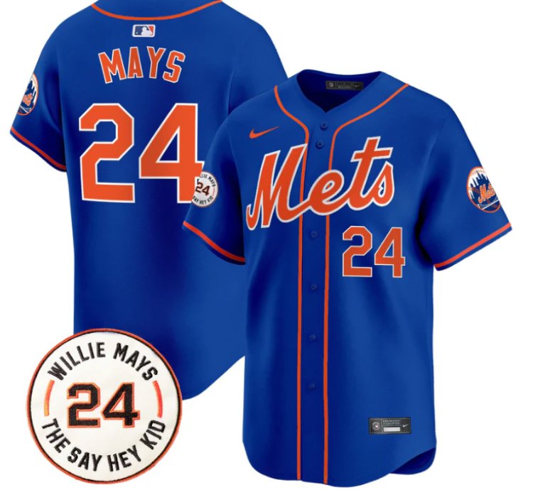 Willie Mays Jersey 24 New York Mets Willie Mays Patch Vapor Premier Limited Stitched Royal
