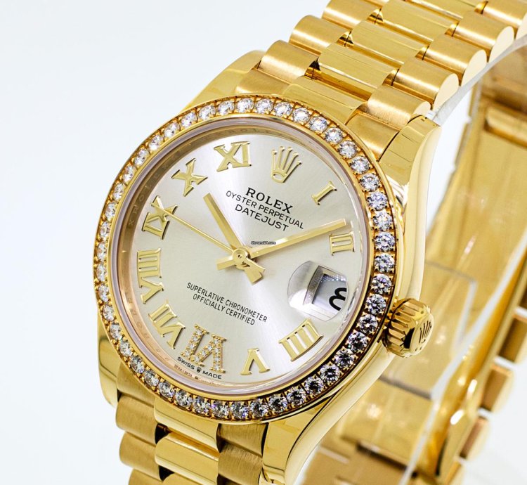 Rolex Datejust 31 Lady-datejust 31mm 18k Yellow Gold Silver Dial Roman Numerals Diamond Bezel 278288