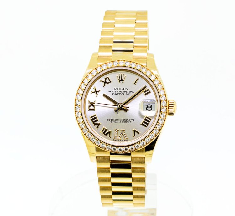 Rolex Datejust 31 Lady-datejust 31mm 18k Yellow Gold Silver Dial Roman Numerals Diamond Bezel 278288
