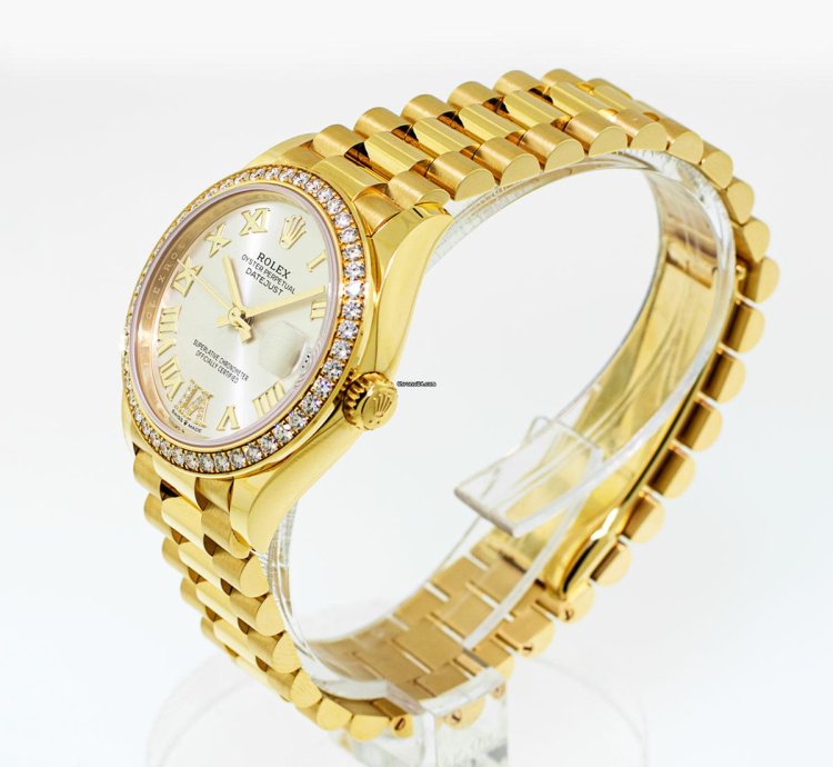 Rolex Datejust 31 Lady-datejust 31mm 18k Yellow Gold Silver Dial Roman Numerals Diamond Bezel 278288