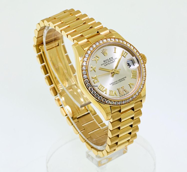 Rolex Datejust 31 Lady-datejust 31mm 18k Yellow Gold Silver Dial Roman Numerals Diamond Bezel 278288