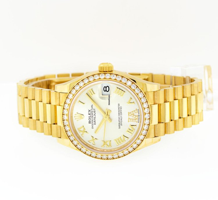 Rolex Datejust 31 Lady-datejust 31mm 18k Yellow Gold Silver Dial Roman Numerals Diamond Bezel 278288