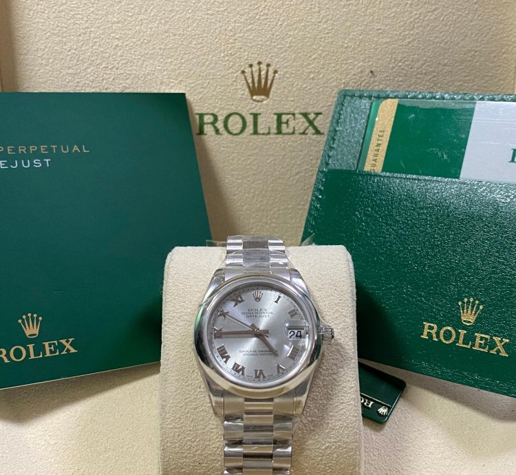 Rolex Datejust 31 New 2022 Full Stickers Datejust 31 Platinum Silver Roman Dial President Bracelet 178246