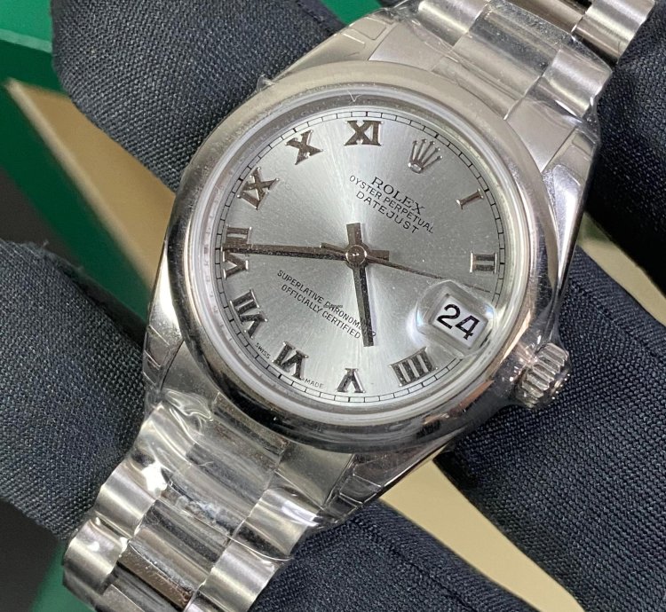 Rolex Datejust 31 New 2022 Full Stickers Datejust 31 Platinum Silver Roman Dial President Bracelet 178246