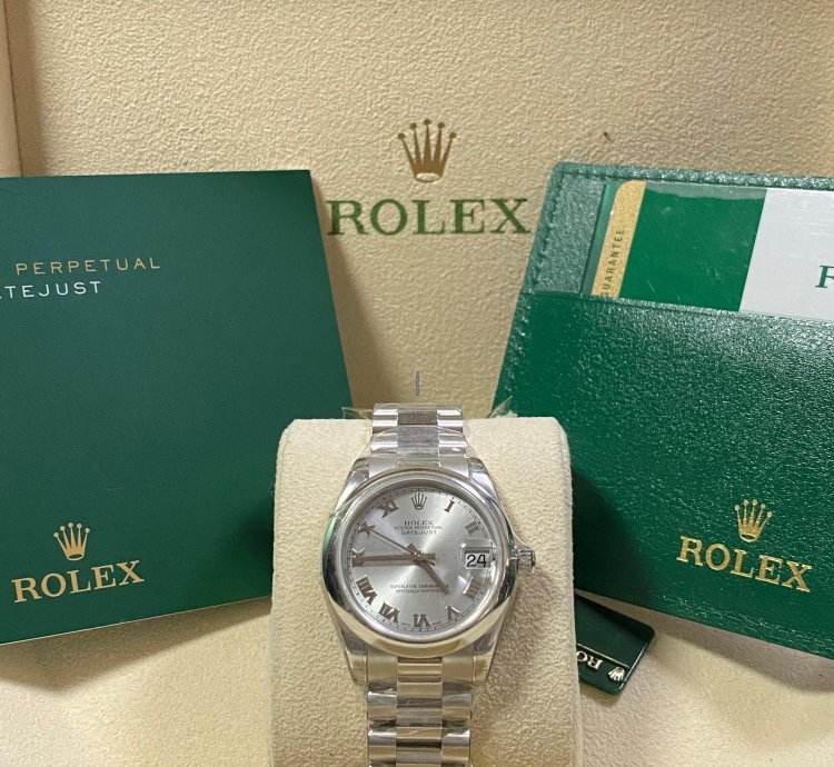 Rolex Datejust 31 New 2022 Full Stickers Datejust 31 Platinum Silver Roman Dial President Bracelet 178246