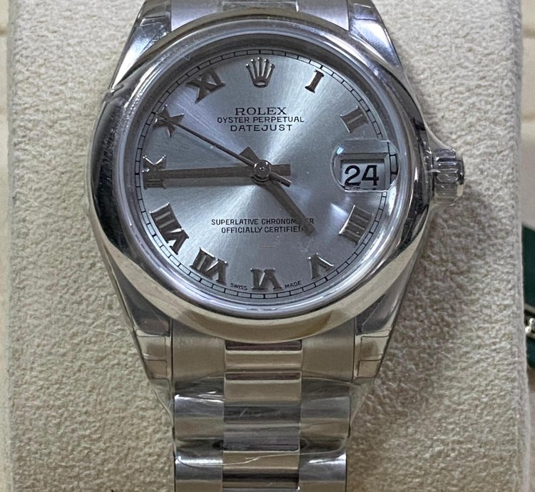 Rolex Datejust 31 New 2022 Full Stickers Datejust 31 Platinum Silver Roman Dial President Bracelet 178246
