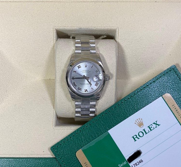 Rolex Datejust 31 New 2022 Full Stickers Datejust 31 Platinum Silver Roman Dial President Bracelet 178246
