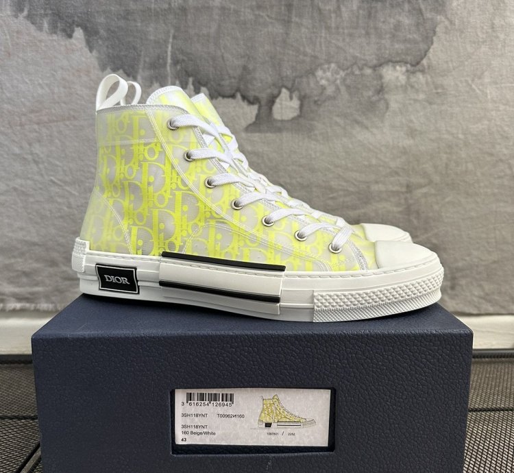 Dior B23 High Top Neon Yellow Sneakers Brand New