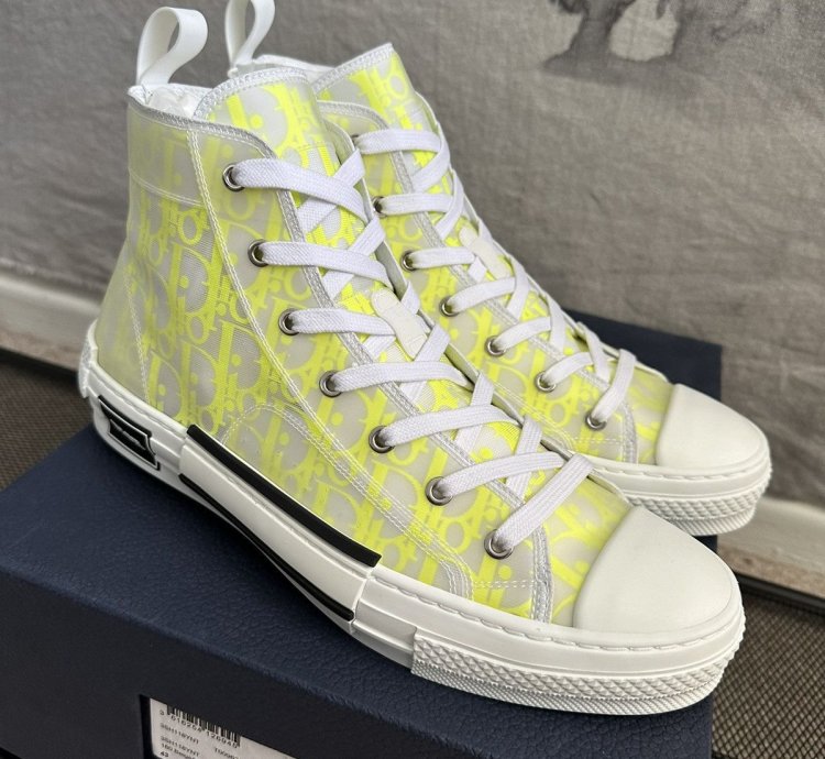 Dior B23 High Top Neon Yellow Sneakers Brand New