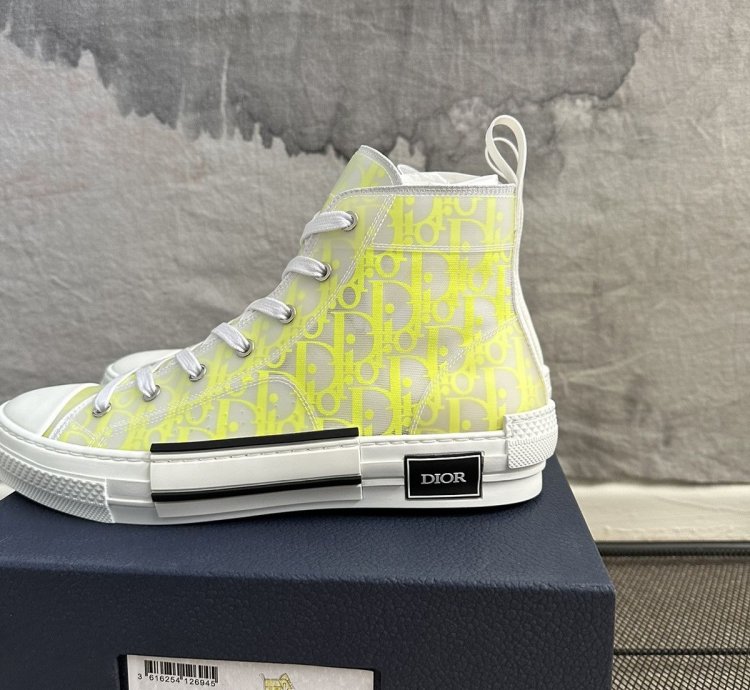 Dior B23 High Top Neon Yellow Sneakers Brand New
