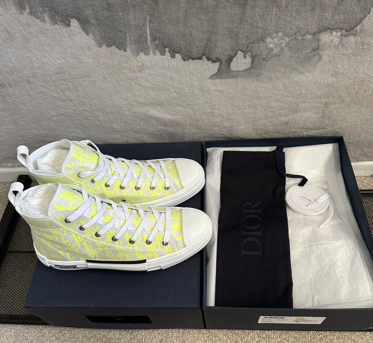 Dior B23 High Top Neon Yellow Sneakers Brand New