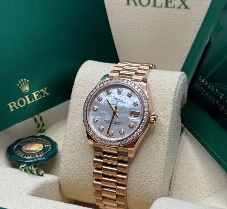 Rolex Datejust 31 New 2023 Mother Of Pearl Dial Diamond Bezel Rose Gold President Bracelet
