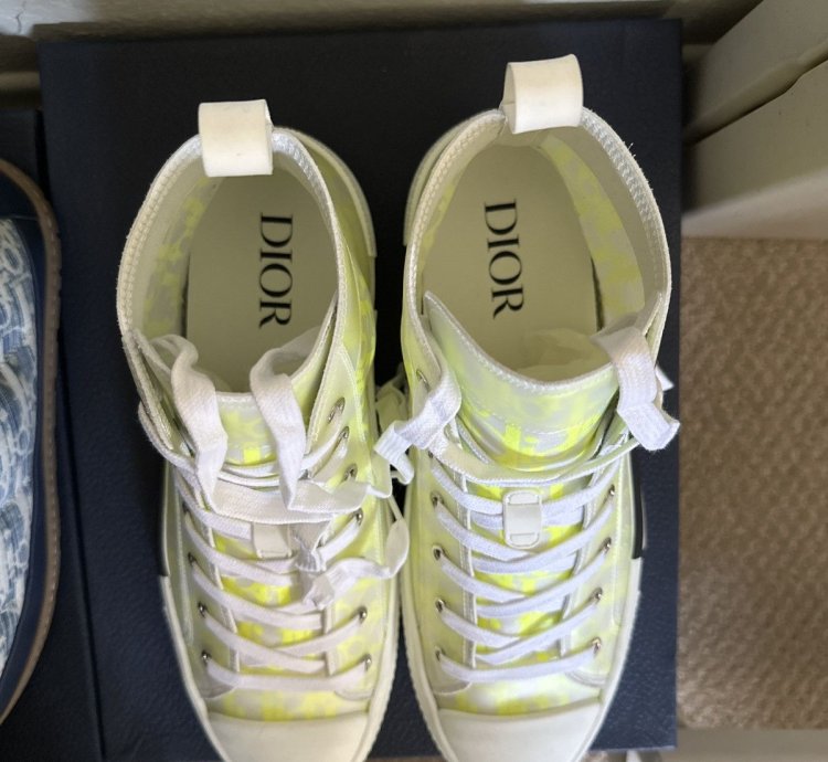 Dior B23 High Top Neon Yellow Sneakers Brand New