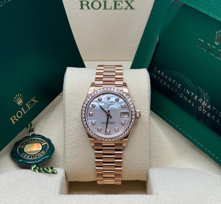 Rolex Datejust 31 New 2023 Mother Of Pearl Dial Diamond Bezel Rose Gold President Bracelet