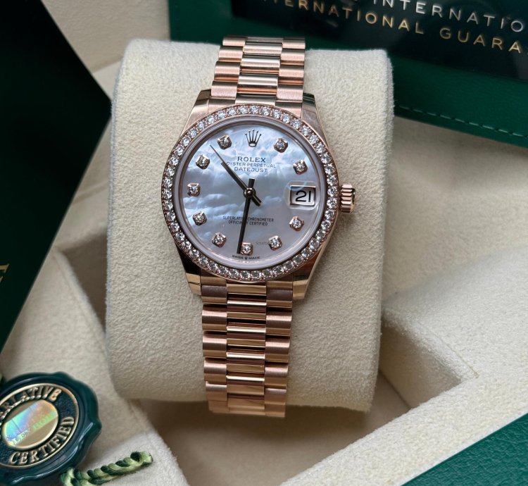 Rolex Datejust 31 New 2023 Mother Of Pearl Dial Diamond Bezel Rose Gold President Bracelet