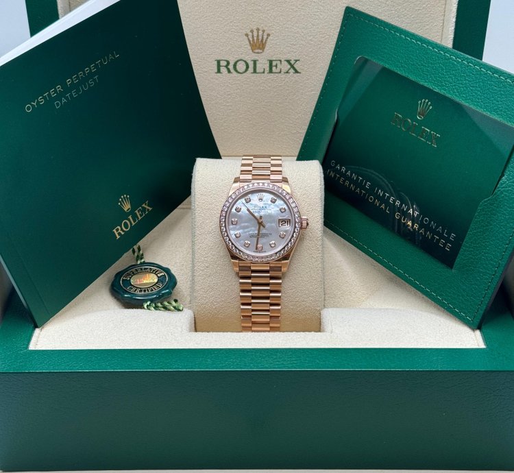 Rolex Datejust 31 New 2023 Mother Of Pearl Dial Diamond Bezel Rose Gold President Bracelet