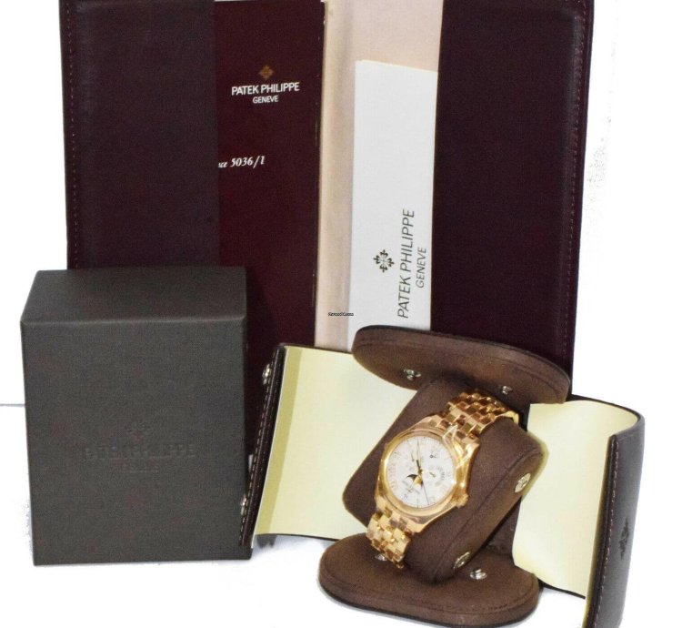 Patek Philippe Annual Calendar Moon 18k Yellow Gold Watch Papers 5036 1j
