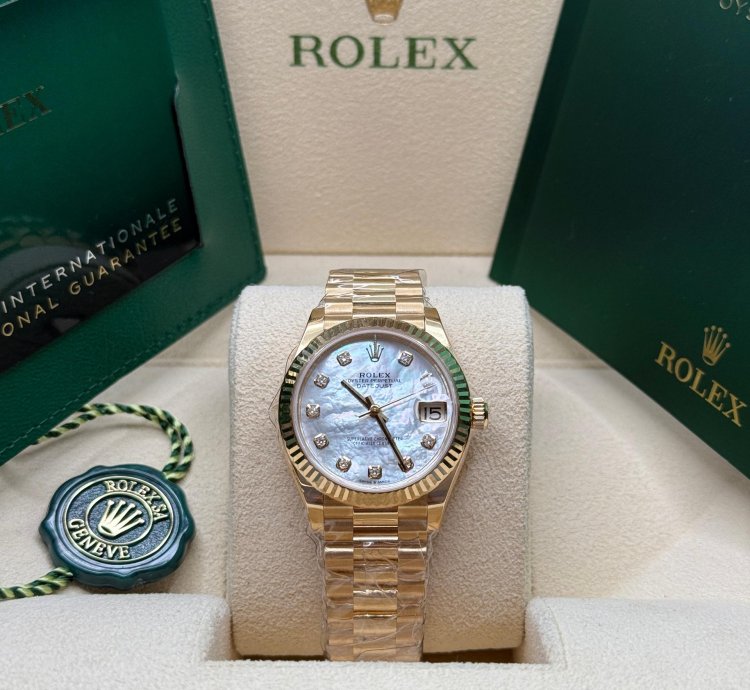 Rolex Datejust 31 New 2024 Mother Of Pearl Diamond Dial Fluted Bezel Yellow Gold President