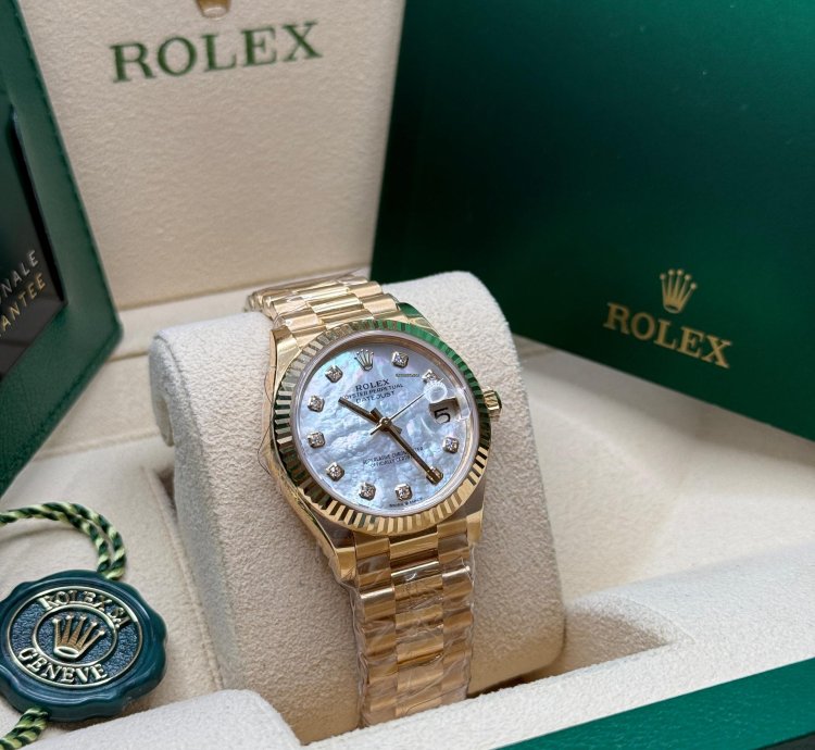 Rolex Datejust 31 New 2024 Mother Of Pearl Diamond Dial Fluted Bezel Yellow Gold President