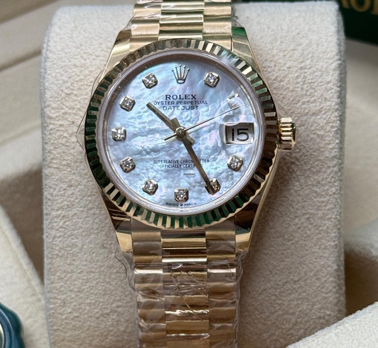 Rolex Datejust 31 New 2024 Mother Of Pearl Diamond Dial Fluted Bezel Yellow Gold President