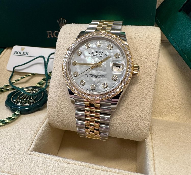 Rolex Datejust 31 New 2024 Mother Of Pearl Diamond Dial Two Tone Yellow Gold Diamond Bezel