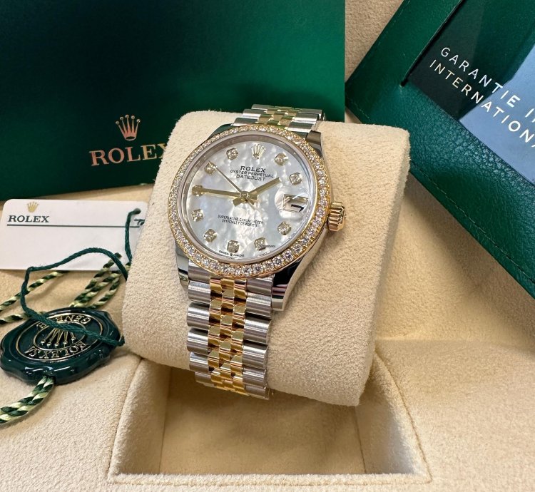Rolex Datejust 31 New 2024 Mother Of Pearl Diamond Dial Two Tone Yellow Gold Diamond Bezel