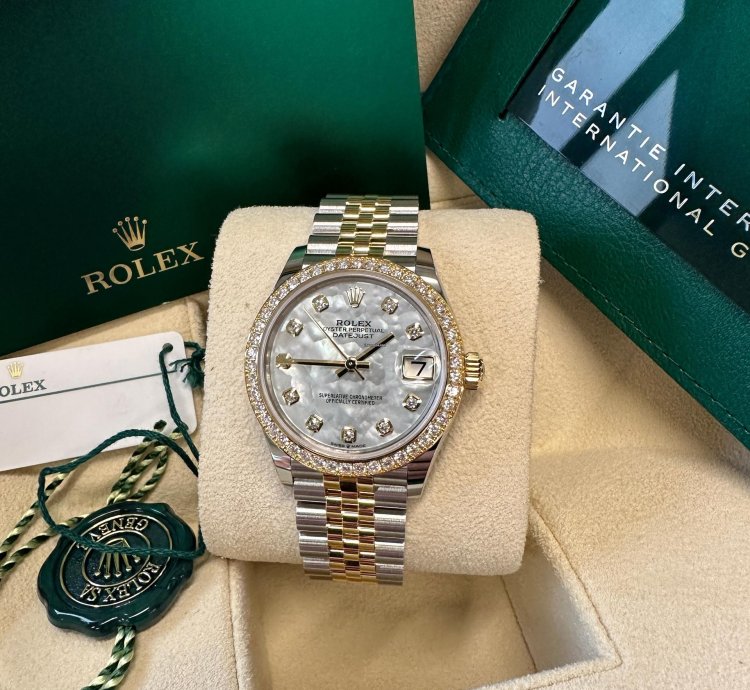 Rolex Datejust 31 New 2024 Mother Of Pearl Diamond Dial Two Tone Yellow Gold Diamond Bezel