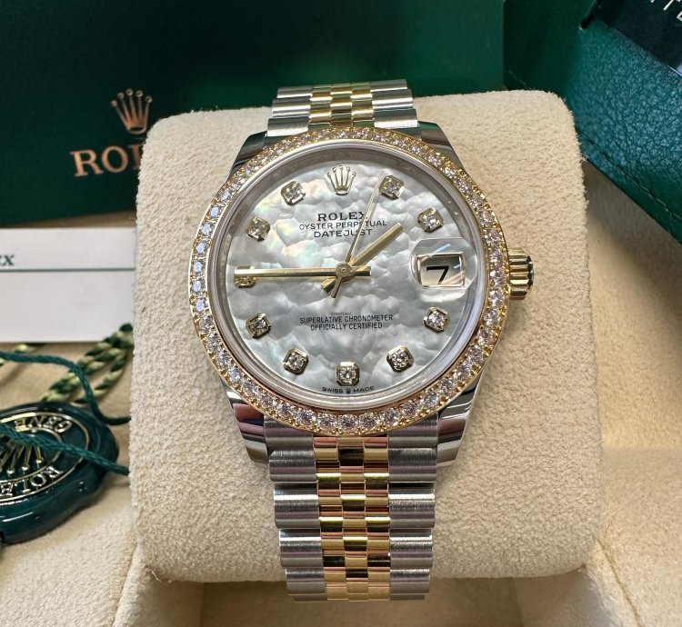 Rolex Datejust 31 New 2024 Mother Of Pearl Diamond Dial Two Tone Yellow Gold Diamond Bezel