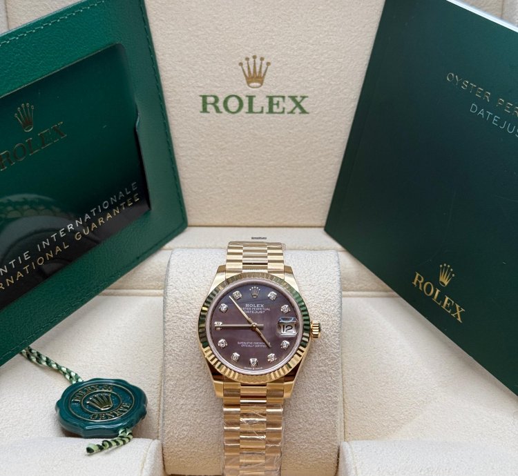 Rolex Datejust 31 New 2024 Tahitian Mother Of Pearl Diamond Dial Yellow Gold President